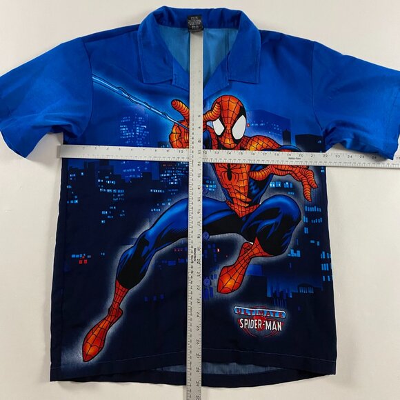 Vintage Y2K Ultimate Spiderman Shirt Mens Medium All Over Print Button Up Marvel - Picture 7 of 9